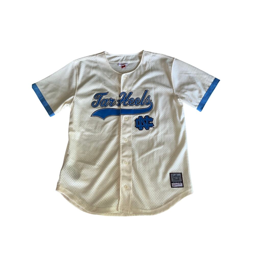 Carolina Tar Heels Mitchell & Ness Baseball Jersey Cream and Blue Mens L